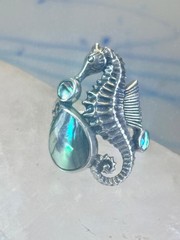 Vintage Seahorse ring animal abalone band size 6 sterling silver women