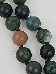 Vintage Frosted Indian Agate Necklace 56 in Matte Green Stone Beads Long Strand
