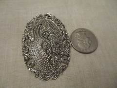 Antique, vintage sterling silver large marcasite monogram brooch pin, Pendant