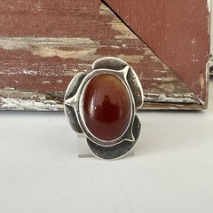 Bold Long Vintage Mid Century Modernist Sterling Silver 925 Carnelian Ring