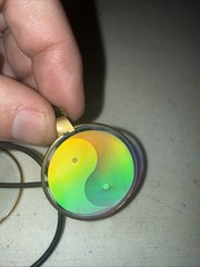 Vintage Hologram Necklace 3D DCG Glass Pendant Dragon Marijuuna Leaf Yin Yang