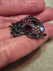 VNTG Gun Metal Multicolor Crystals Lady Bug Glam Brooch in Your Garden Theme