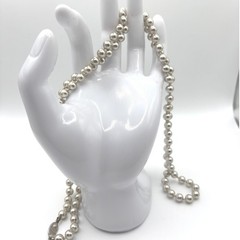 Monet Vintage Faux Pearl Strand Necklace Champagne Silver Tone Signed Clasp 30in