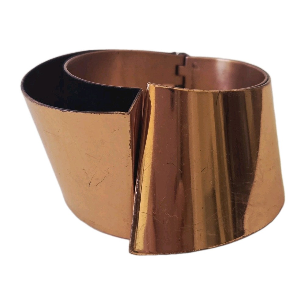 Vintage Renoir Signed Copper Modernist Sculpture Hinged Clamper Cuff Bracelet