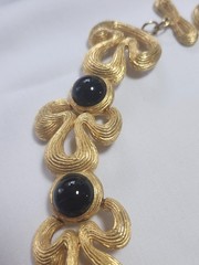 VINTAGE GIVENCHY CHUNKY TEXTURED COLLAR NECKLACE WITH BLACK CABOCHONS