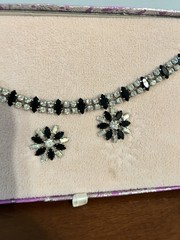 Vintage B David Jewelry Set Bracelet Earrings Black Jet Crystal Starburst Box