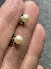 Vintage 4mm Faux Pearl Silver Tone Stud Earrings