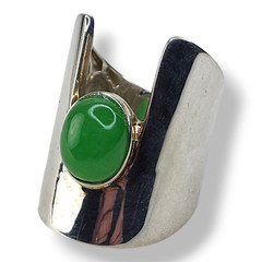 Argentium Silver 935 and Jade Statement Ring Size 10.25 Signed
