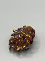 Vintage Brown Iridescent Glass Pin Cluster Rivioli Bead Brooch 1950’s-1970’s