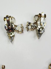 Vintage Judy Lee Signed Gold Tone Rhinestone Bracelet And Clip On Earrings Leaf