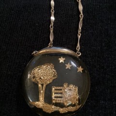 Vintage Castlecliff Fish Bowl Style – Lucite Couple Tree Bench Stars Necklace