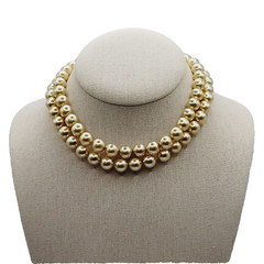 Double Strand 1950s Pearly Light Gold Color Beaded Choker Vtg Necklace 15 Inch
