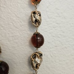 LOUIS ROUSSELET Necklace Amber Glass Beads & Brass 15″ Made In France Vintage