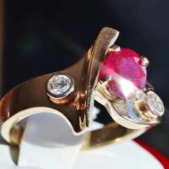 14k yellow gold 1.80ct natural diamond sz 9 ring ruby vintage heated 8.7g N2973L