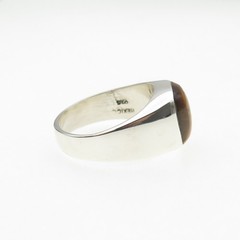 925 Sterling Silver Vintage Mexico Real Tiger Eye Modernist Ring Size 11.25