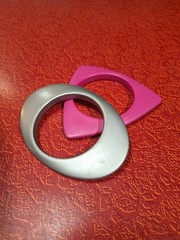 PAIR Vintage 80s 90s Geometric Plastic Bangle Bracelets Cyndi Lauper 1980s 1990s