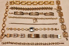 Vintage Gold Tone Bracelet Lot OF 10 Estate Costume Jewelery Links LooP DI B85