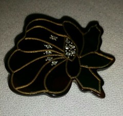 Vintage Man Made Tortoise Shell, Lucite (plastic) Enamel & Rhinestone Pin Brooch