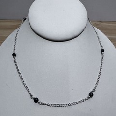 VINTAGE Sterling Silver & Hematite Bead Necklace 16” 925 Station Necklace 1990s