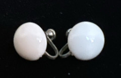 Vintage White Clip-On Earrings Domed Round Button Screw Back Retro Fashion