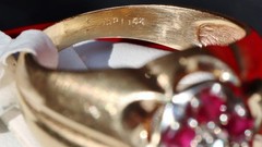 14k Yellow Gold 0.56ct Natural Diamond Sz 8 Ring Ruby Vintage Heated 6.37g N3078