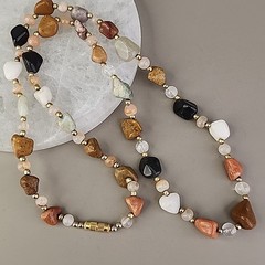 Vintage Beggars Beads Stone Necklace Nuggets Multicolor Agate Quartz 28″