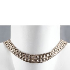 Vtg Ethnic 925 Sterling Sterling Mesh Collar Wide Chain Choker Necklace 22.2g