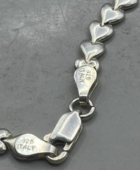Sterling Silver KA-1772 Heart Link Bracelet Signed 925 Signed Italy 4g 7”