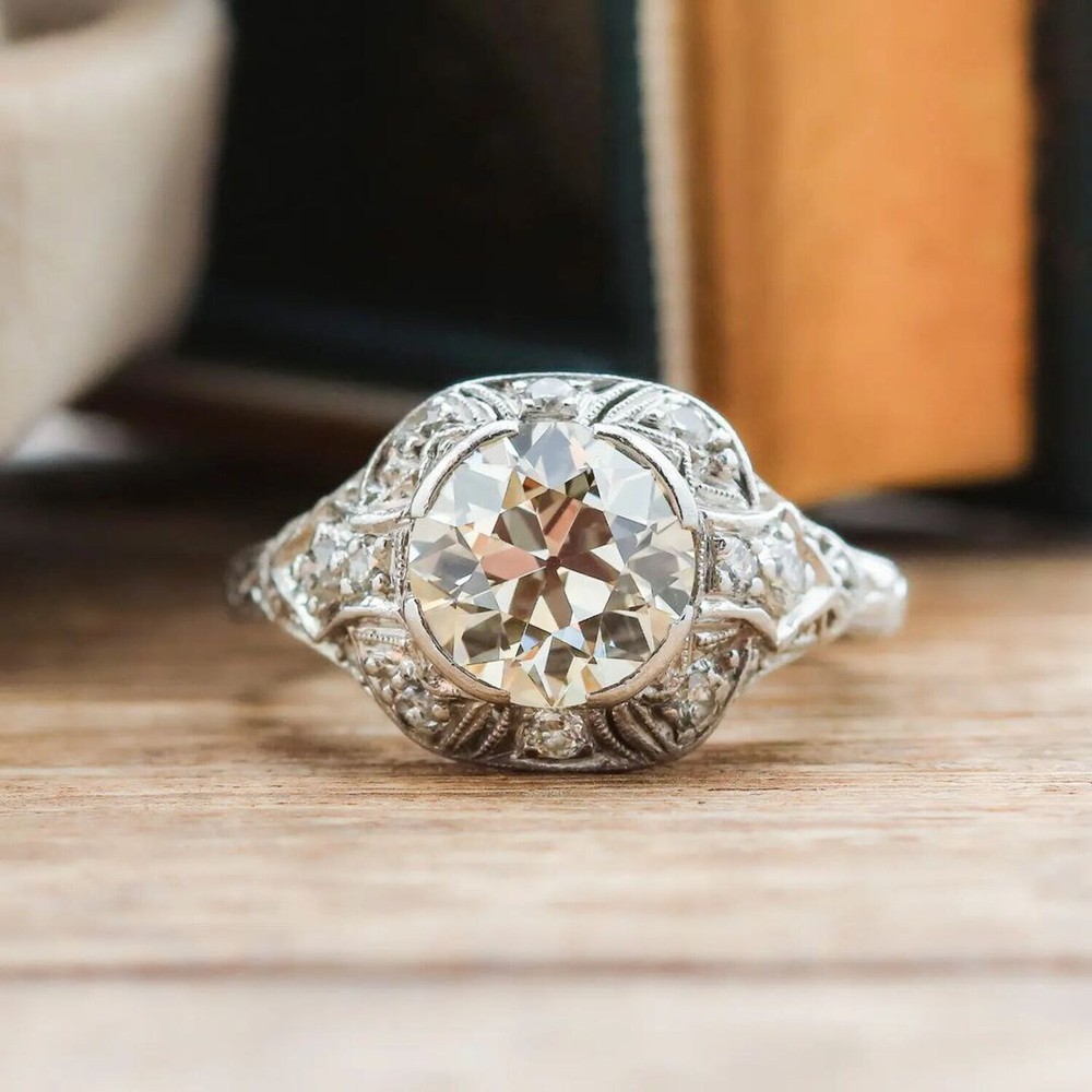 2.50CT White Round Cut Simulated Diamond Art Deco Antique Style 925 Silver Ring