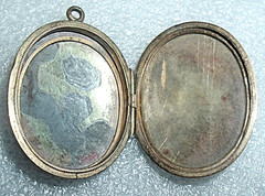 Art Nouveau 12K GF Gold Filled Photo LOCKET Iron Cross Scroll & Flowers *NO mono