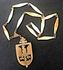 Hand Carved EAGLE PENDANT NECKLACE Natural Horn 33″ Paddle Links ~Unique Vintage