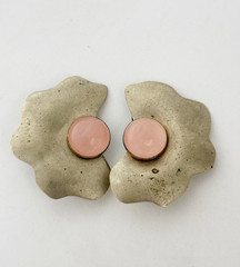 Vintage Silver Tone Earrings Oversized Sculptural Rose Quartz clip on Bold