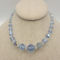 Vintage AB Necklace Glass Blue Choker Collar 15 Inch