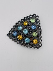 Vintage Art Deco Unk Mark Silver Tone Uranium Glass/Multicolor Glass Dress Clip