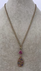 Avon Gold Tone Filigree Teardrop Rhinestone Floral Rose Pendant & Earrings Set