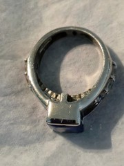 VINTAGE KC 925 STERLING SILVER & BLUE CUBIC ZIRCONIA STATEMENT RING SIZE 5