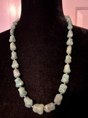 Vintage Turquoise Chinese Export Necklace with Silver Filigree Clasp 24″ 89g