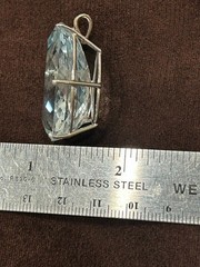 VTG 1970S 80S HUGE FAUX AQUA MARINE PENDANT STONE SILVER SETTING NECKLACE GEMS