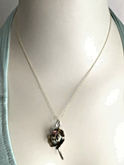 Vintage Metal Enameled Floral Pendant with Rhinestone and 925 Cable Chain.