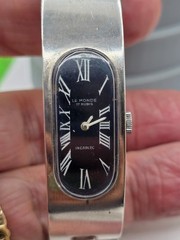 Vintage Sterling silver Italian Le Monde 17 rubies bangle wrist watch