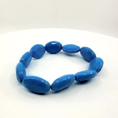 Vintage Chunky Sky Blue Faceted Oval Acrylic Bead Stretch Bracelet