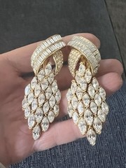 Vintage Ciner? Crystal Rhinestone Statement Drop Hinged Clip on Earrings 3″ Long