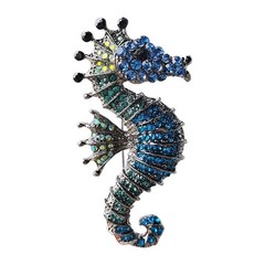 Vintage Blue Rhinestone Seahorse Brooch Pin Sea Animal Brooch Pin Accessories