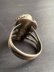 Vintage Silver Native American JW Turquoise & Coral Ring Size 6.5 US