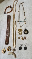 Boho Costume Jewelry Lot Of 11 Pieces Some Vintage Wood Leather Stone