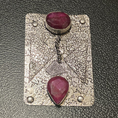 Vintage Sterling 925 Faceted Ruby Gemstones Bezel Setting 2.3” x 1.5” New