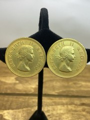 Vintage 1950s South Africa Elizabeth II Coin Clip On Earrings 1.25”