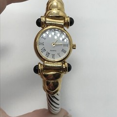 Vintage 2 Tone Twisted Cable Renasissance Quartz White Face Bracelet Watch