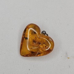 Vintage Lithuania Baltic Amber Heart Pendant & 30″ Strand Cognac Nugget Necklace