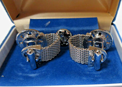 VTG SWANK mesh WRAP Men SET Cuflink Lapel Tie tac pin Blu Rhinestone Silver Tone